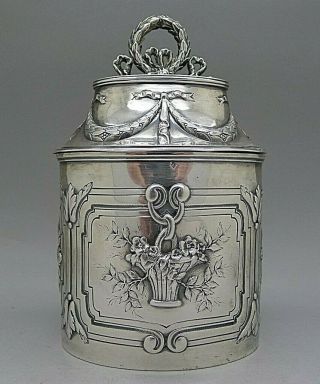 French Sterling Silver C.  1890 Louis Coignet Paris Tea Caddy Gold Gilt Rare