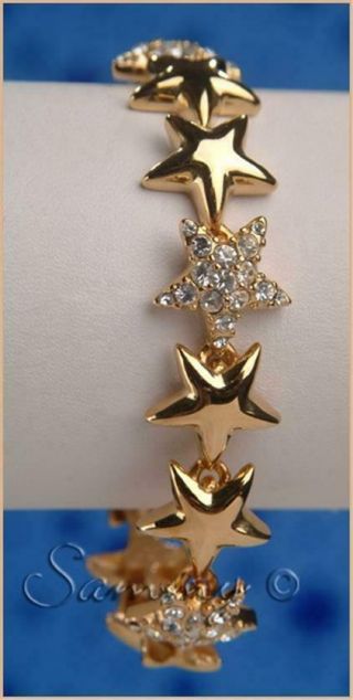 Rare Joan Rivers Gold W Crystal Shooting Star Link Bracelet Astrology