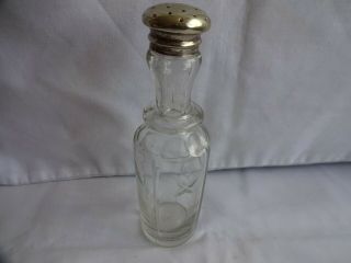 Antique Cut Glass With Silver Plated Top Salt/pepper Pot Shaker Height 15 X 4 Cm