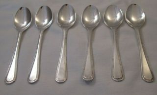 Vintage Set Of 6 Silver Plated Coffee Spoons - Bead Edge Pattern