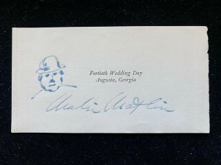 Charlie Chaplin - Signed Autograph & Sketch Of The Little Tramp.  Rare