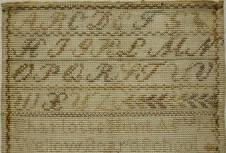 SMALL MID/LATE 19TH CENTURY ALPHABET & MOTIF SAMPLER BY CHARLOTTE HUNT - c.  1860 2