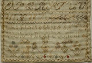 SMALL MID/LATE 19TH CENTURY ALPHABET & MOTIF SAMPLER BY CHARLOTTE HUNT - c.  1860 3