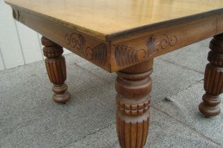 61158 Antique Victorian Oak Dining Table w/ 2 leaves RARE CARVED SKIRT MAYVILLE 4