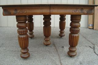 61158 Antique Victorian Oak Dining Table w/ 2 leaves RARE CARVED SKIRT MAYVILLE 5