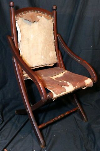Antique Folding Field Chair,  For Restoration.  Civil War Era Or Victorian.  1800s.