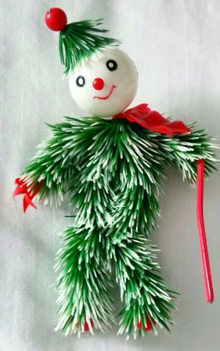 RARE VINTAGE PLASTIC GREEN WHITE BENDABLE HAPPY SNOWMAN CHRISTMAS ORNAMENT DECOR 2