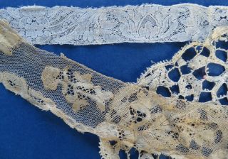 Three Samples Of 18th Century Bobbin Lace - Valencienne Flanders & Brussels