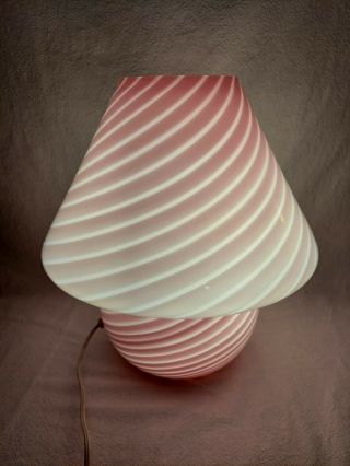 Wow Rare Pink Vintage Murano Vetri Italian Glass Mushroom Lamp 14.  5 "
