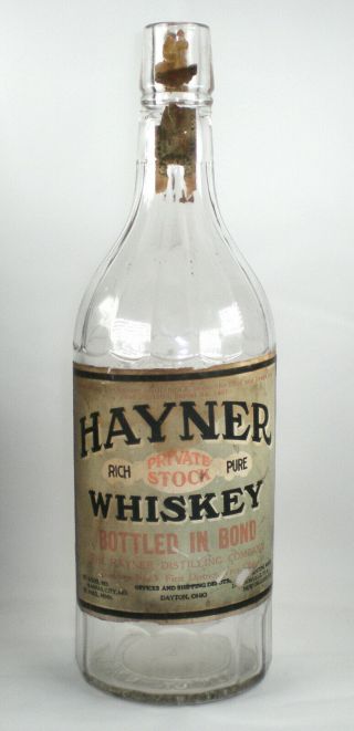 Antique Hayner Whiskey Bottle With Paper Label Vintage