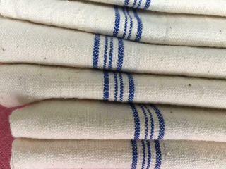 Vintage French Torchon Tea Towel Dish Towel Blue Stripes M B
