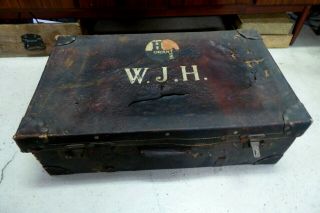 Vintage Rustic Worn Leather Luggage Suitcase Port Travel Case Trunk