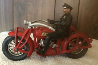 Rare All Hubley Cast Iron Indian Motorcycle Cop & Sidecar NOT RESTORED 2