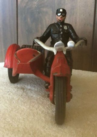 Rare All Hubley Cast Iron Indian Motorcycle Cop & Sidecar NOT RESTORED 3