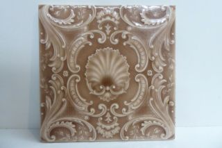 Antique Victorian Majolica Art Nouveau Tile Minton Hollins Stoke On Trent Clam