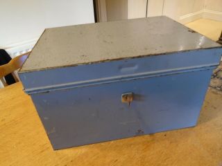 Vintage Metal Deed / Storage Box With Key