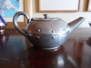 Antique Arts and Crafts hammered pewter teapot 2