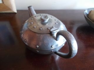 Antique Arts and Crafts hammered pewter teapot 3