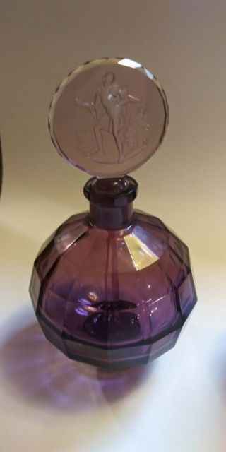 Ultre Rare Czech Hoffman Dark Purple Art Deco Perfume Bottle & Powder Dish Set