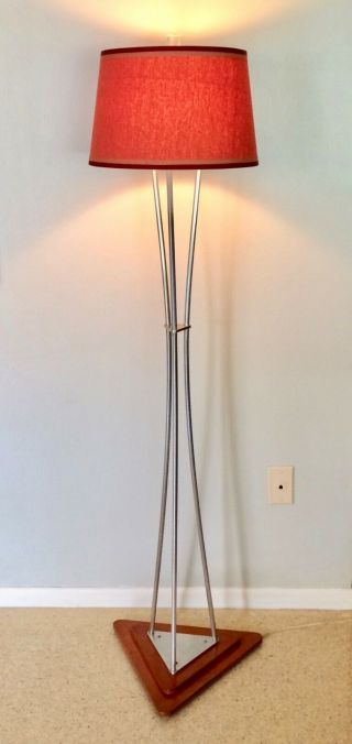 Rare Mid Century Modern Danish Floor Lamp Wood & Aluminum Tripod Eames