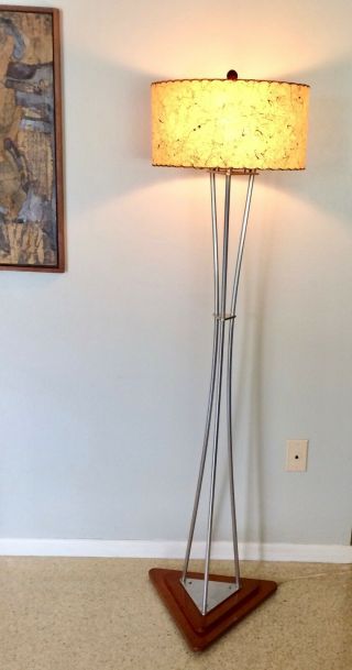 Rare Mid Century Modern Danish Floor Lamp Wood & Aluminum Tripod Eames 2