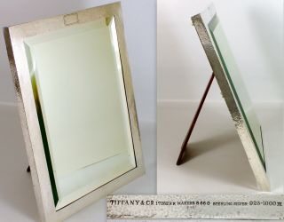 Rare Tiffany & Co Antique Art Deco Hammered Sterling Frame Beveled Vanity Mirror