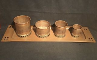 Jugendstil Secessionist Copper And Brass Tray & 4 Cups Austria Or Germany C1900