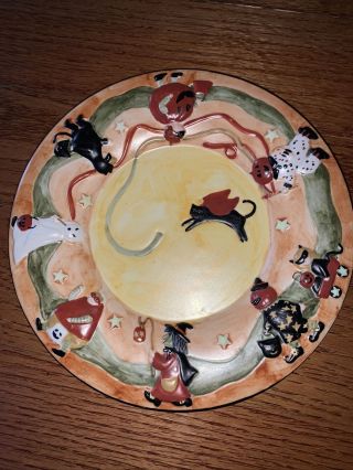 Rare Yankee Candle Halloween Plate Ghosts Witches Cats Pumpkin Glow In The Dark