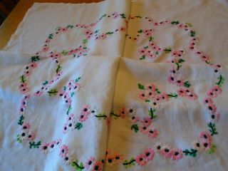 Vintage Hand Embroidered Irish Linen Tablecloth - Cherry Blossom