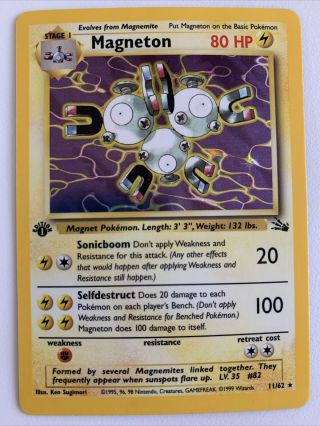 Pokemon Fossil Magneton 1st Edition First Holo Holgraphic Rare 1999 11/62