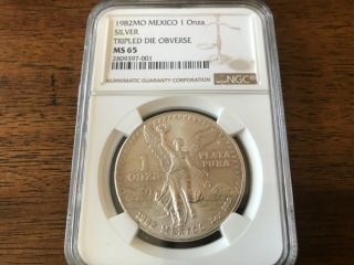 Rare 1982 Mo Mexico Silver 1 Onza Libertad Ngc Ms 65 Triple Die Only 14 Graded