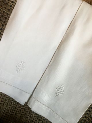 Set Of Vintage Huck And Damask Bath Towels White With Monogram 36 " Long X 22 " Wi