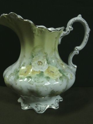 Antique John Maddock & Sons Royal Vitreous England Yellow Floral Relief Pitcher