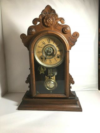 Antique Vintage Wind Up Clock With Chimes And Pendulum Has Key