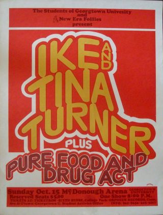 Ike And Tina Turner Washington Dc 1972 Concert Poster 17.  5x23 Very Rare