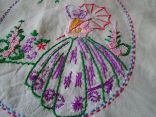 Vintage Hand Embroidered Linen Cushion Cover - Crinoline Lady