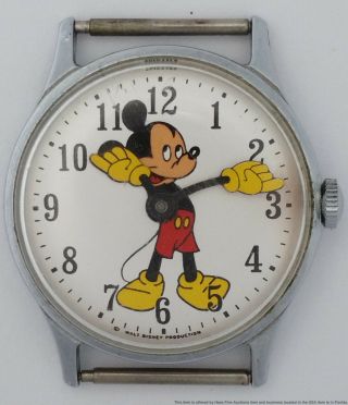 Vintage Us Time Walt Disney Mickey Mouse Moving Arms Mechanical Watch