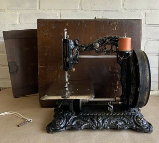 Antique Princess Of Wales Sewing Machine Circa 1871 With Wood Box And Key.  Rare