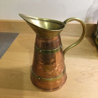Antique Copper And Brass Jug With Rivets