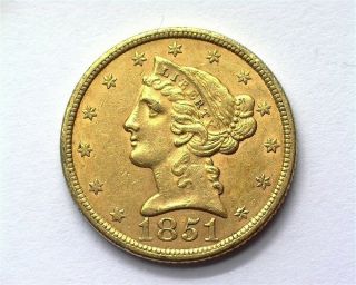 1851 Liberty Head $5 Gold Unc,  Rare This Great Early Date Very Undervalued