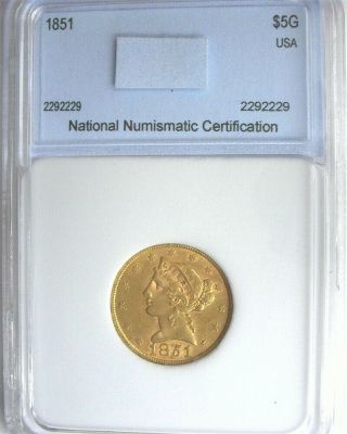 1851 LIBERTY HEAD $5 GOLD UNC,  RARE THIS GREAT EARLY DATE VERY UNDERVALUED 2