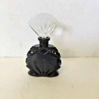 Antique Art Deco Czech Glass Perfume Bottle.  Black / Clear