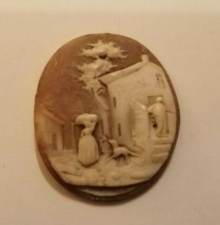 Antique Hand Carved Italian Village Scene Cameo For Re - Mounting