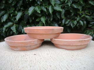 3 Old Vintage Terracotta Plant Pot Saucers Shallow Pots 7.  5 " Diameter (300k)