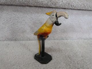 Antique Vintage 1930s Hubley Painted Cast Iron Parrot On Stand Bottle Opener 5 "
