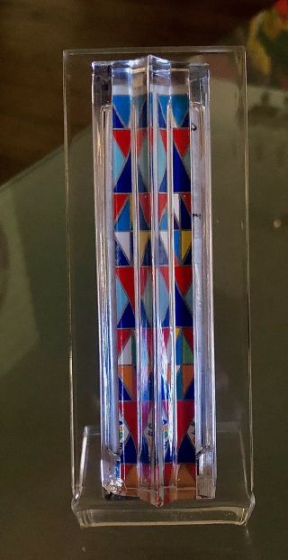 Rare Agam Crystal Mezuzah On Stand With Parchment And Velvet Case