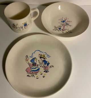 Childrens Antique Dish Set Cup Bowl And Plate Compliments W G & R Furniture Co