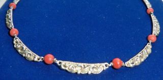 Fab Antique Art Deco Silver Gilt & Coral Necklace