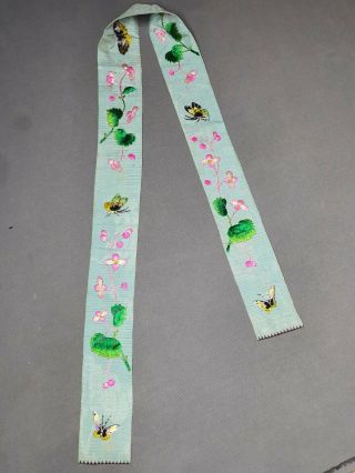 A Fine 19th / 20th Century Chinese Embroidered Silk Belt - Tie - Butterflies