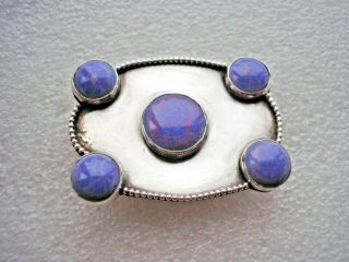 Antique Arts & Crafts Silver Brooch With Ruskin Style Ceramic Stones